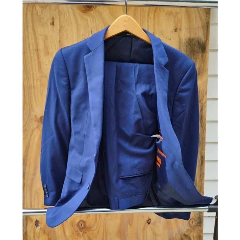 Egara Blue Extreme Slim Fit Suit Mens jacket Sz 36 short pant 29wX30 Rayon blen